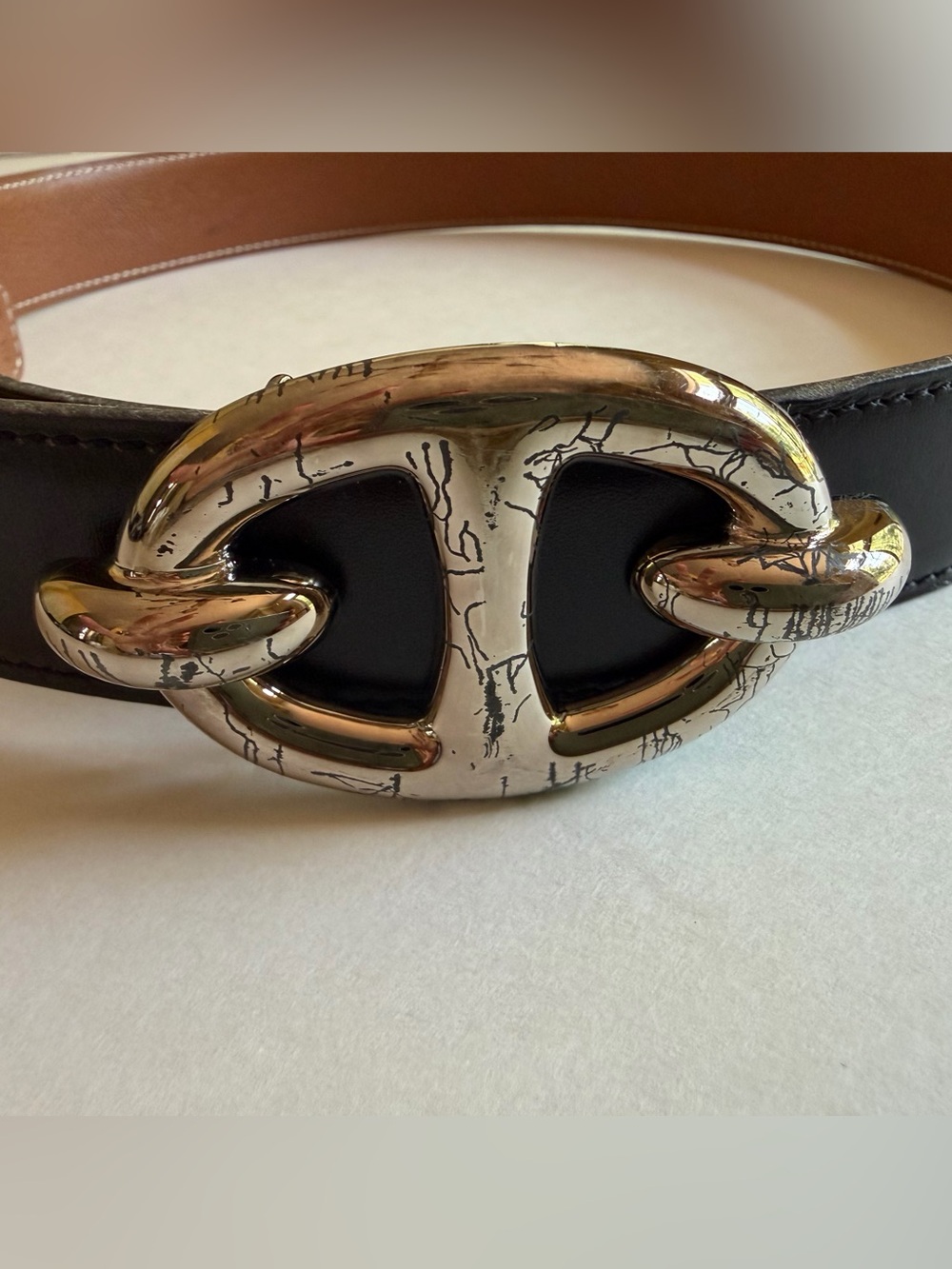 Hermès Paris Reversible H Belt Black/Brown Leather Palladium Buckle Size 75